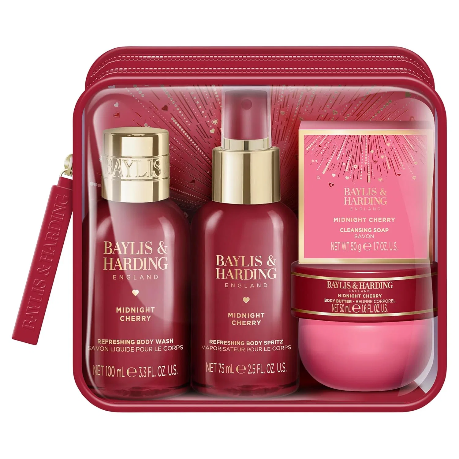 Набор средств по уходу за телом, Midnight Cherry, Baylis & Harding, 4 предмета, 100мл+75мл+50мл+50г
