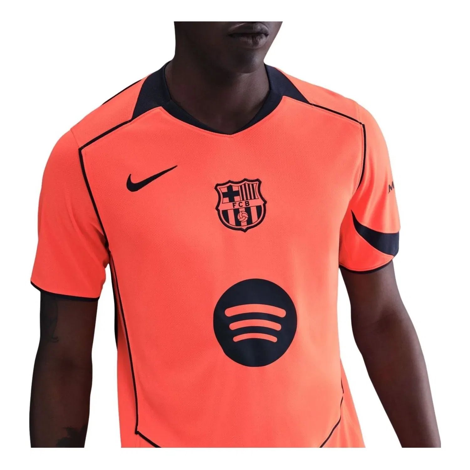 Мужская игровая майка F.C. Barcelona 2025/26 Stadium Third Dri-FIT Total 90 Replica T-Shirt 'Bright Mango M Nike, Bright Mango/Midnight Navy