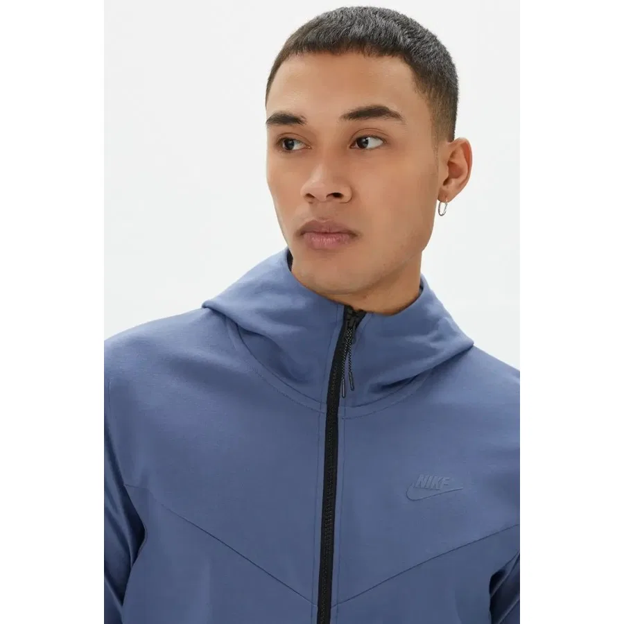 Свитшот спортивный с капюшоном и полной застежкой-молнией Nike Tech Fleece Full Zip Lightweight, Синий — фото 2
