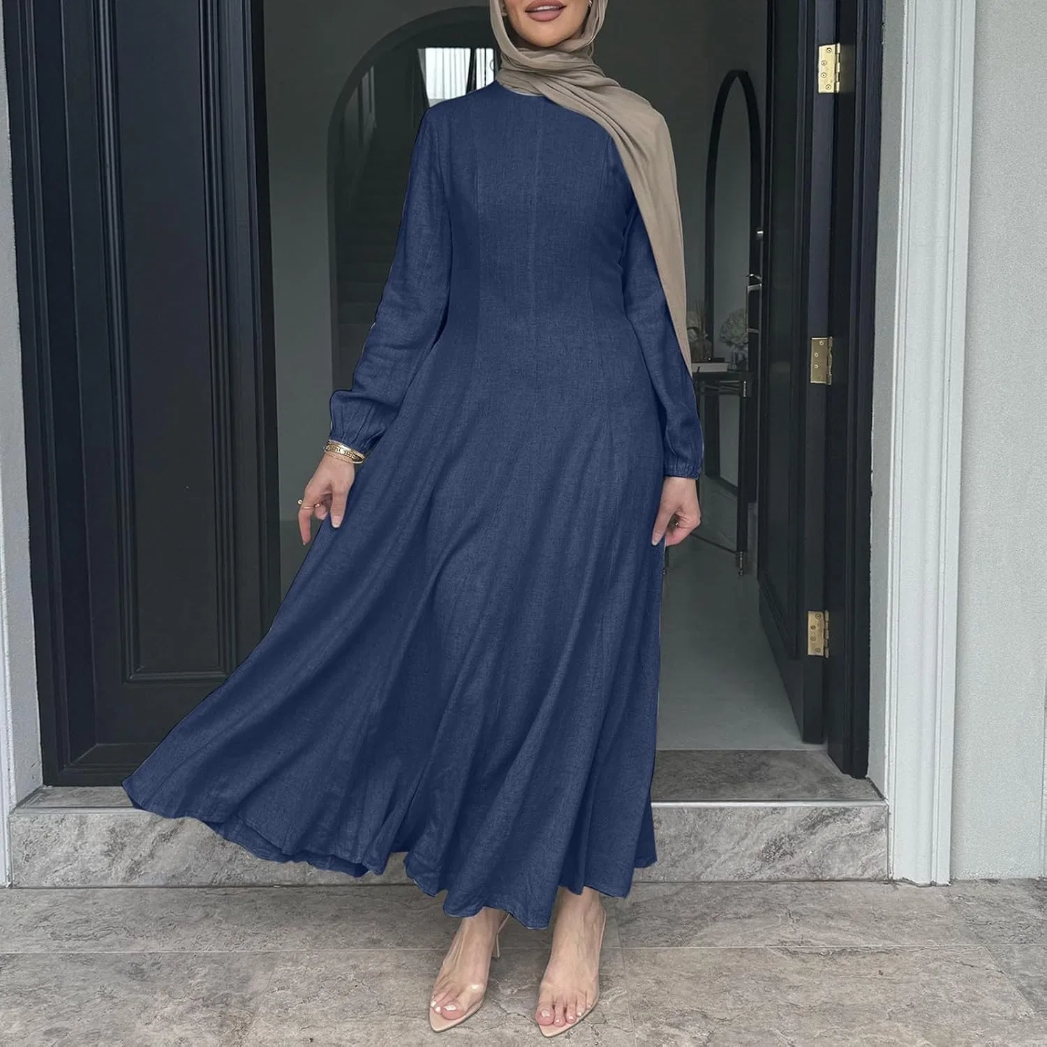 Женское молитвенное платье-абая с застежкой-молнией Muslim Abaya, Dark Blue — фото 2