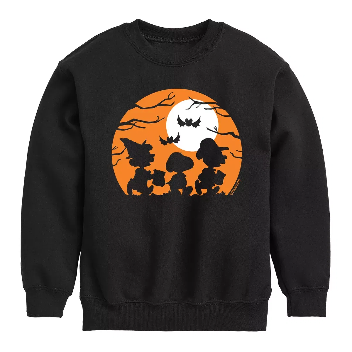 Детский свитшот с принтом Trick Or Treat Silhouettes Peanuts, Black