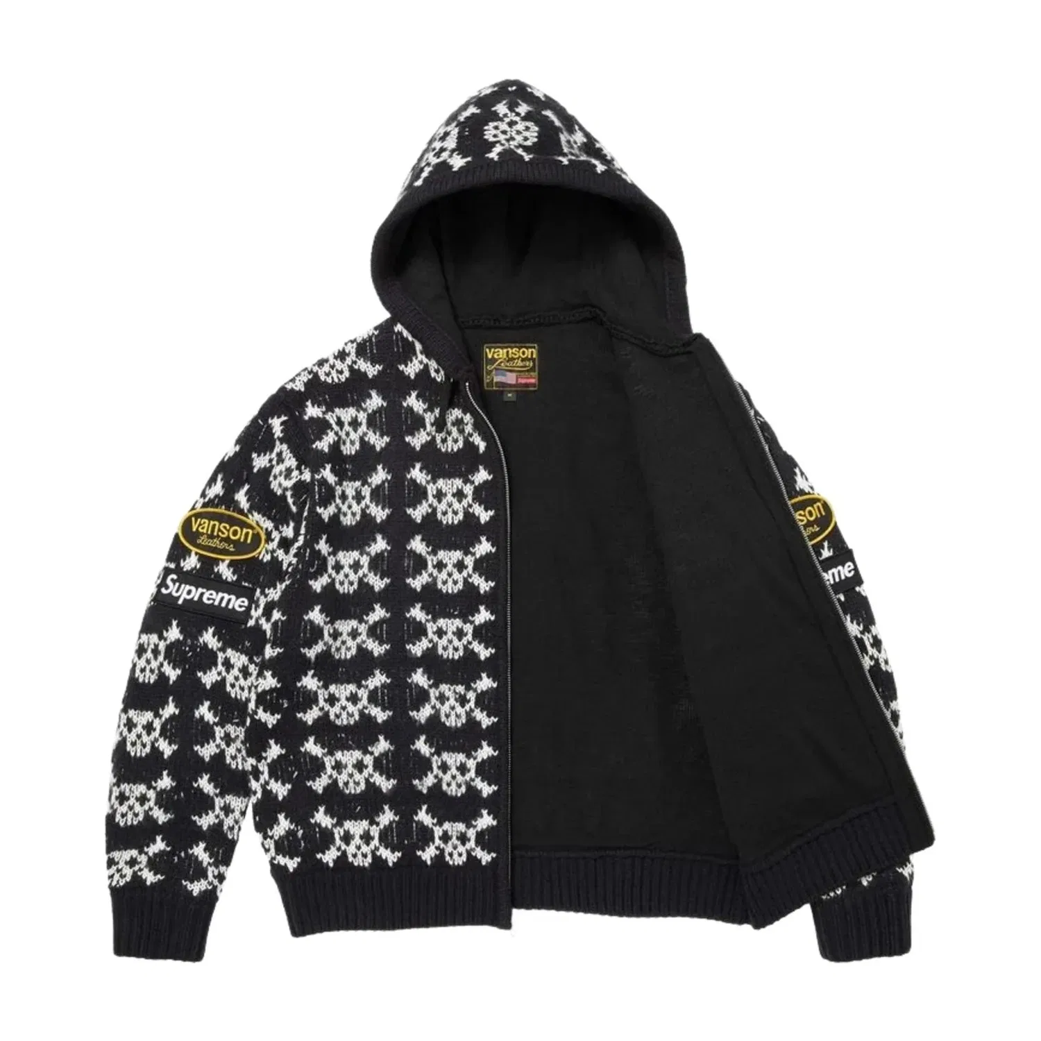 Мужское худи FW26 x Vanson Leathers Skull Zip Up Hooded Sweater 'Black' Supreme, черный — фото 2