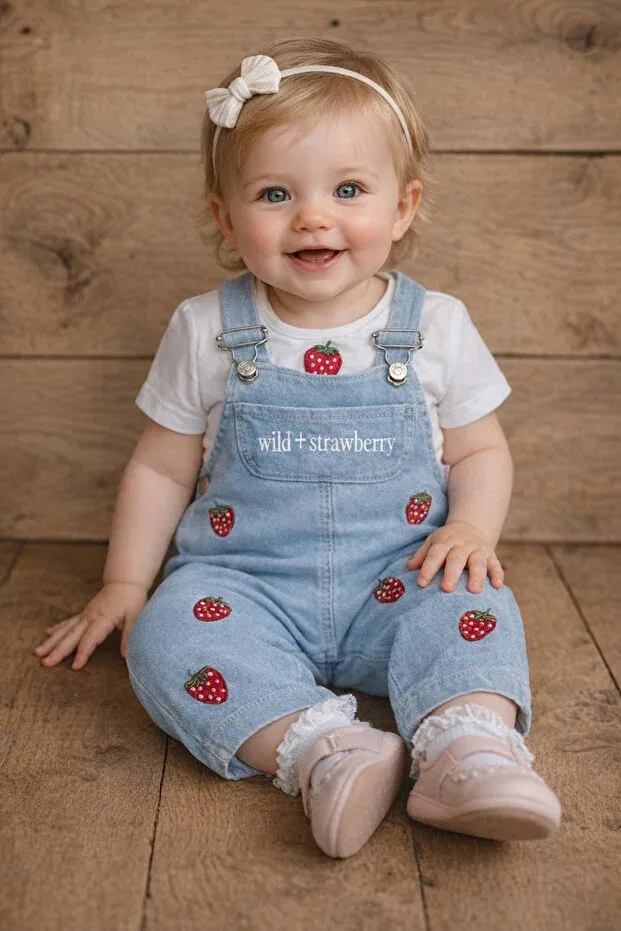 Детский комбинезон для девочек хлопковый с вышивкой Strawberry Embroidered Eymirgiyim, White Red