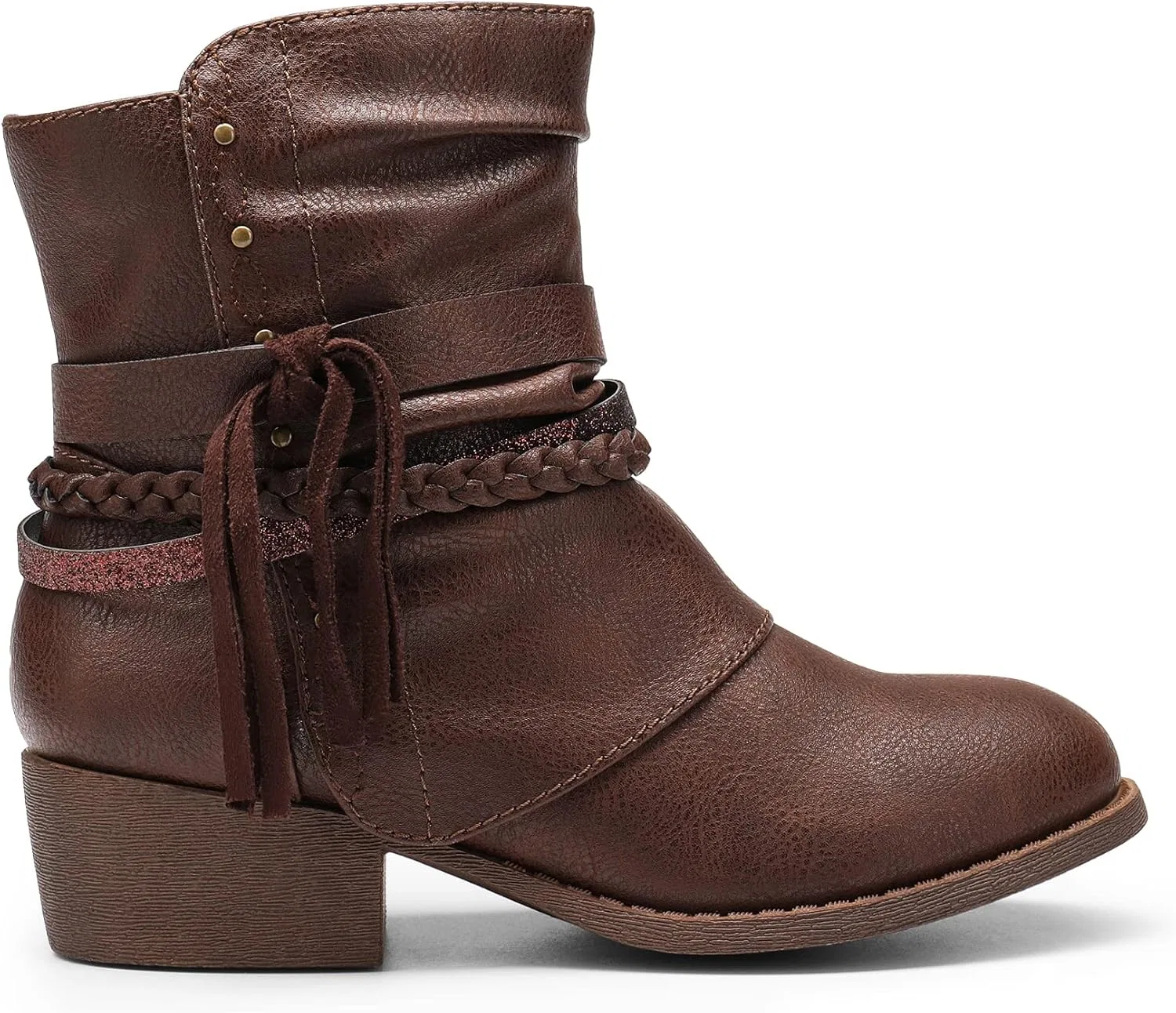 Детские ботинки для девочек с боковой молнией DREAM PAIRS, Brown — фото 3