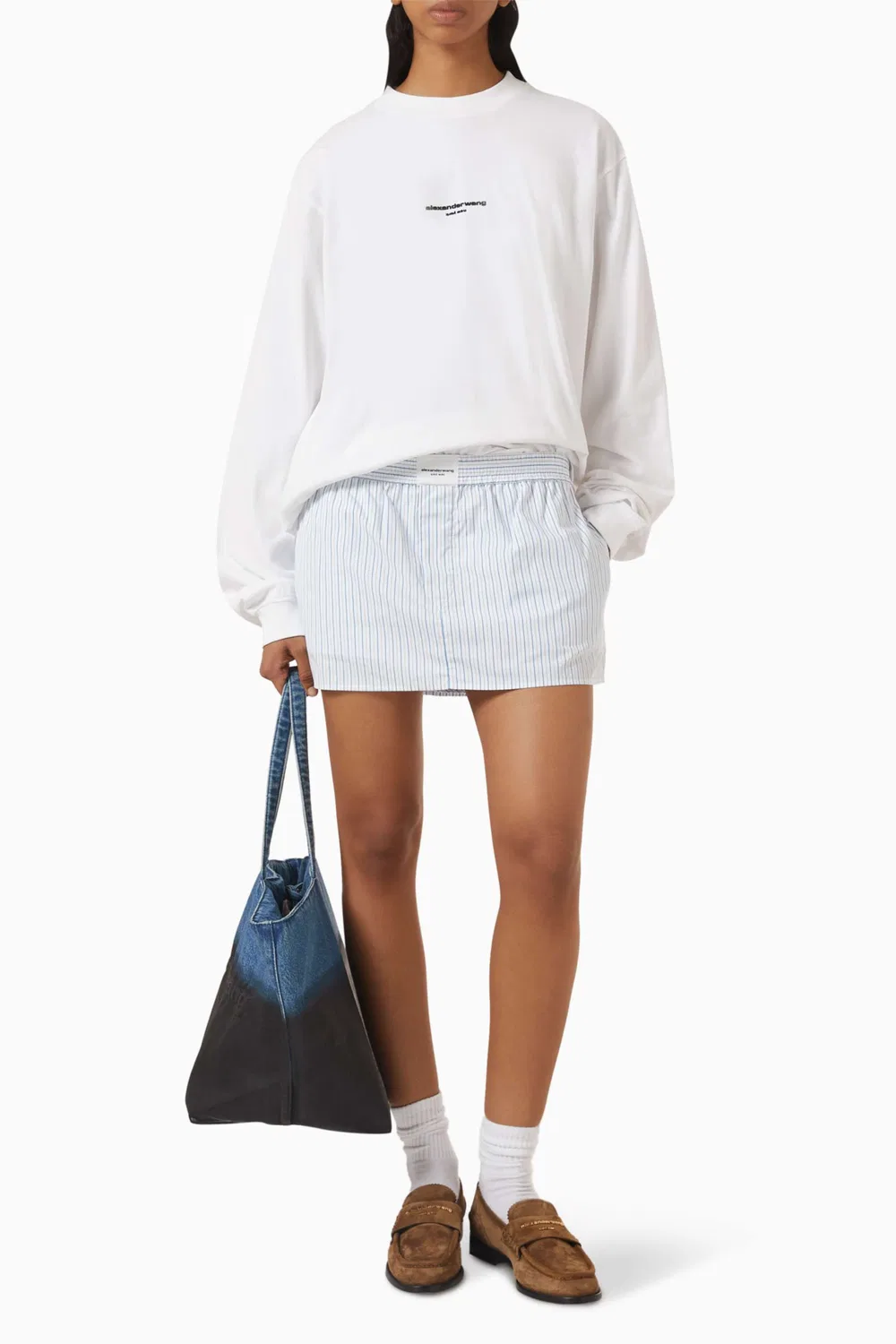 Юбка-шорты мини в полоску из хлопка Stripe Mini Boxer Skort Alexander Wang — фото 2