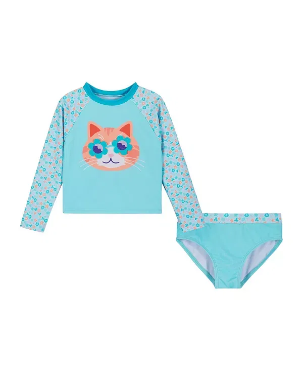 Детский комплект для плавания для девочек с длинным рукавом Rashguard Set Andy & Evan, Aqua Floral