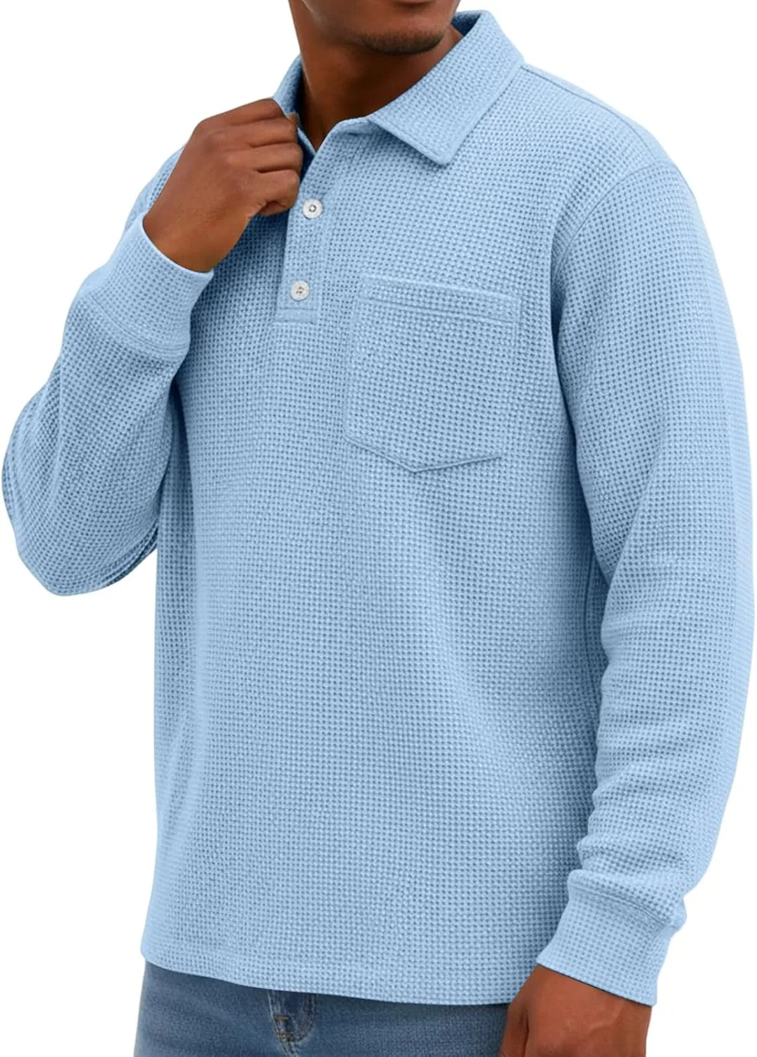 Мужская длинная футболка поло с воротником и карманом, Light Blue — фото 2