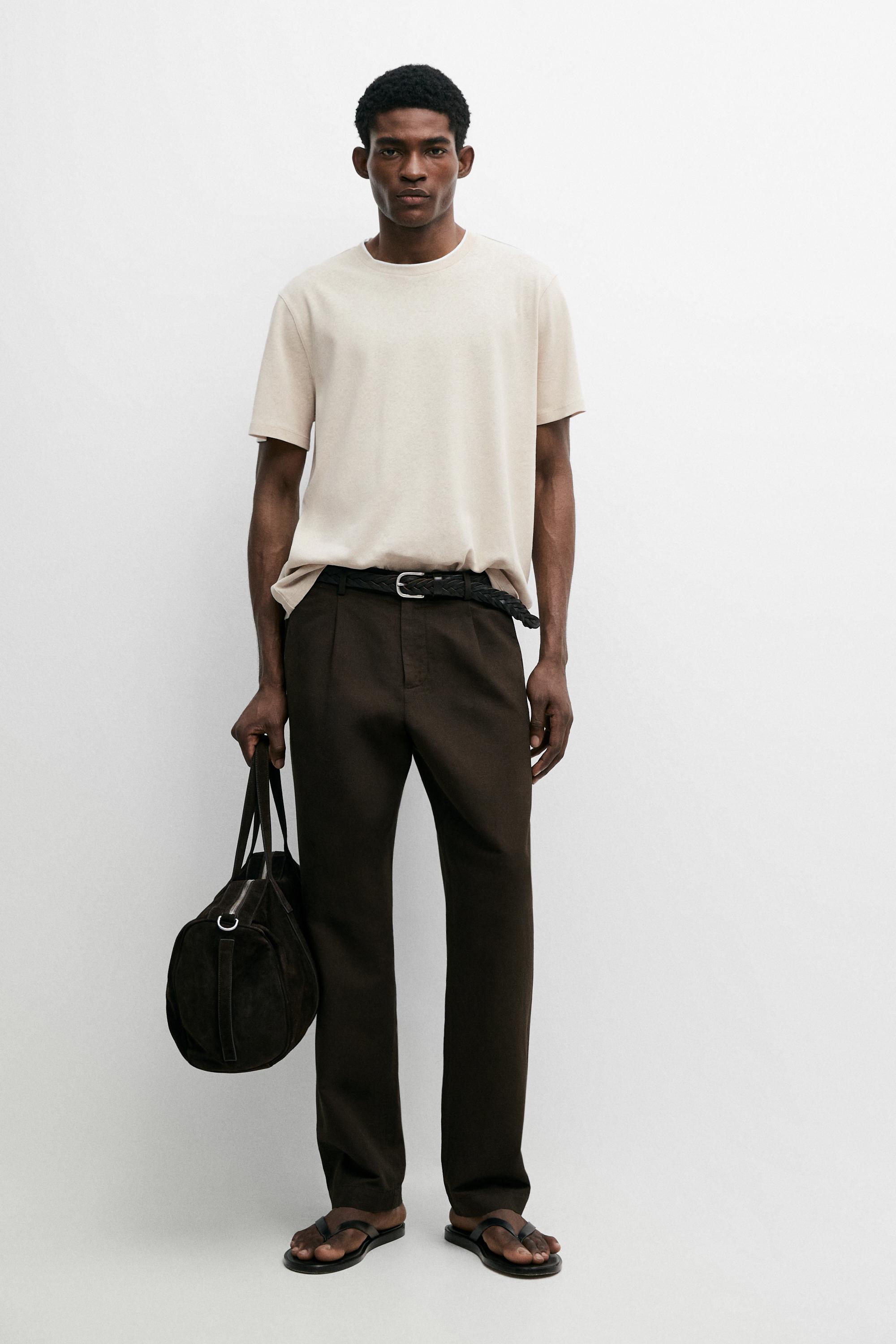 Футболка Massimo Dutti Linen And Cotton Double-collar, коричневый — фото 2