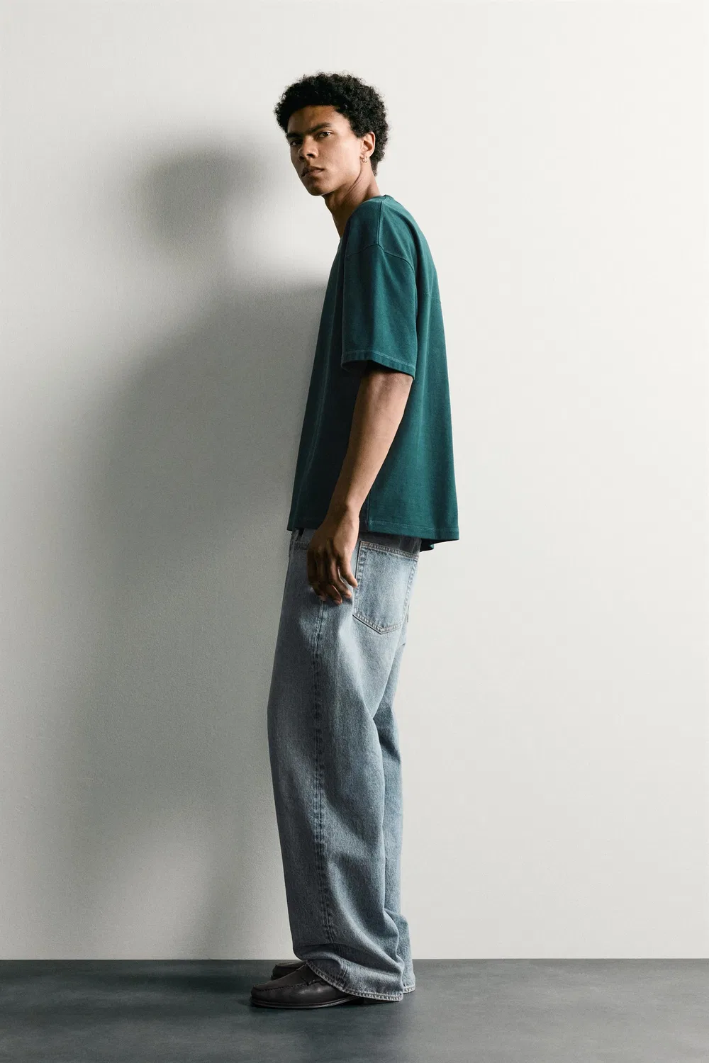 Футболка свободного кроя с декоративными швами. ZARA, Blue green — фото 4