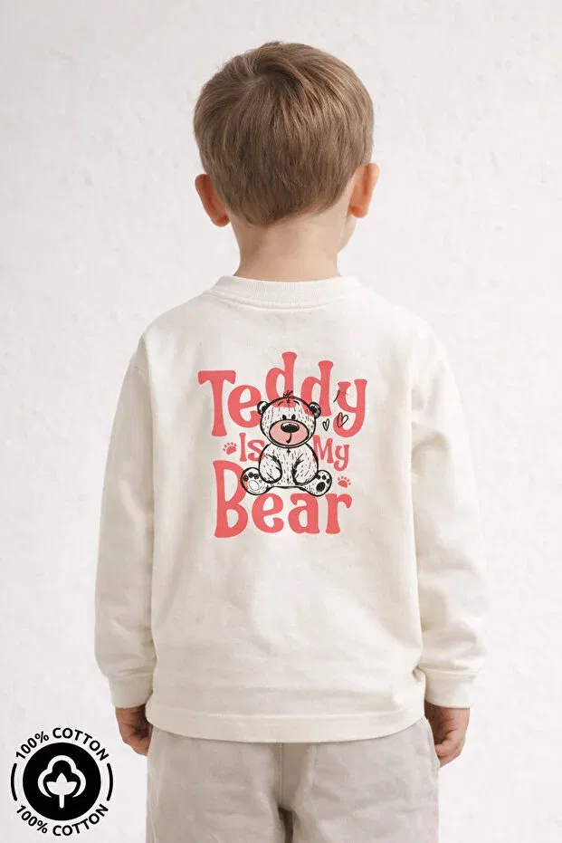 Детская футболка с принтом Teddy Bear Oversize Miniel, Ecru — фото 4