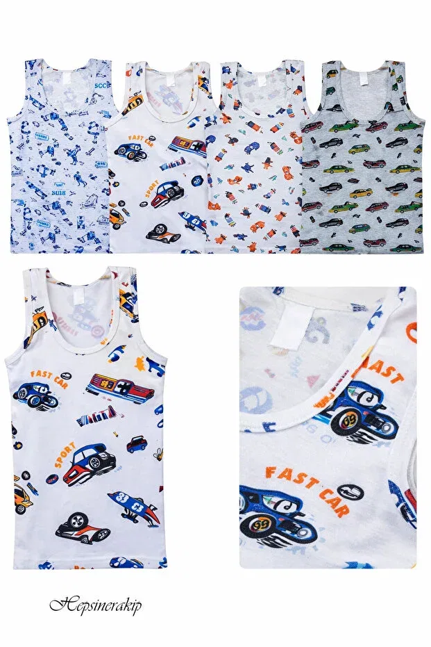 Детское для мальчиков хлопковое нижнее белье Pack of 10 boys colorful patterned undershirt 100% cotton cheerful Hepsine Rakip, Mixed — фото 2