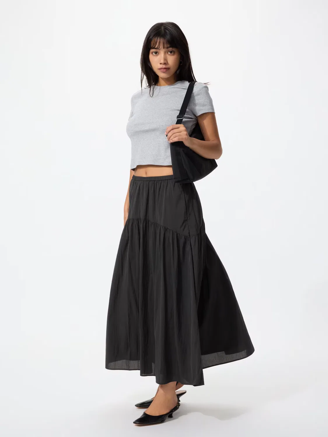 Юбка нейлоновая Uniqlo, со сборками, черный