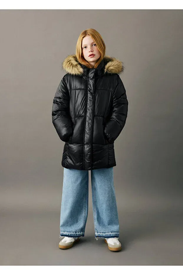 Детское пальто для девочек с длинным рукавом Mango Kids, Black