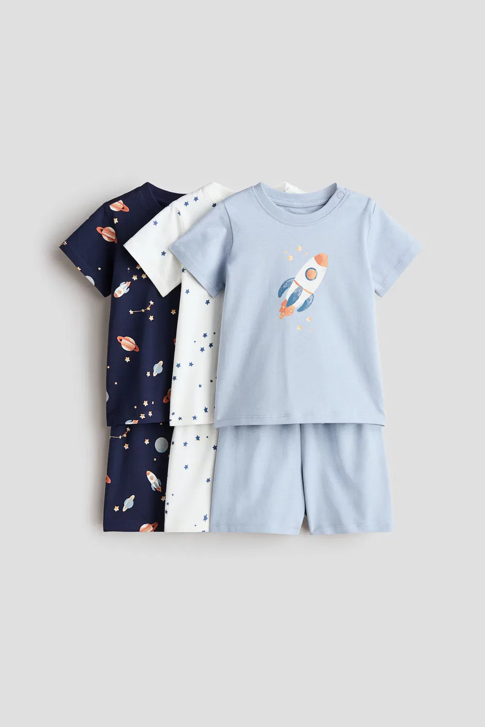 Комплект из 3 коротких хлопковых пижам H&M, Marineblau/Weltall