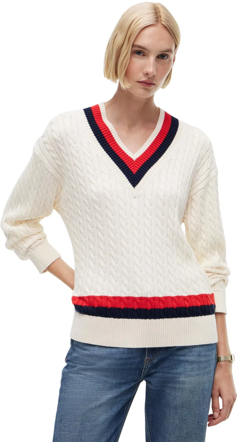 Женский пуловер с v-образным вырезом Varsity Cable RLX LS V-nk Swt Tommy Hilfiger, Beige (Calico)