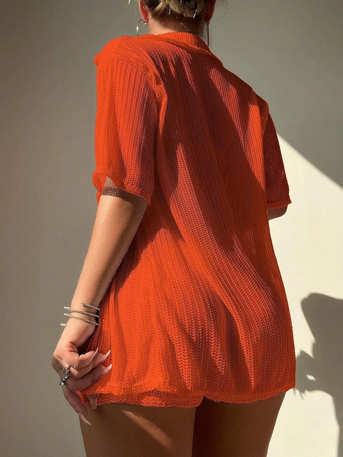 Женский пляжный комплект из туники и топа с вырезами, Burnt Orange — фото 3