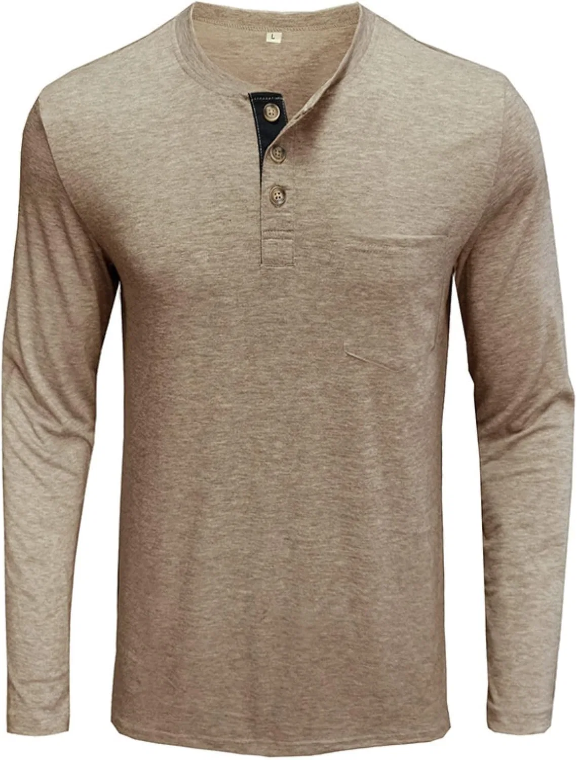 Мужская хлопковая футболка с пуговицами Henley, Khaki