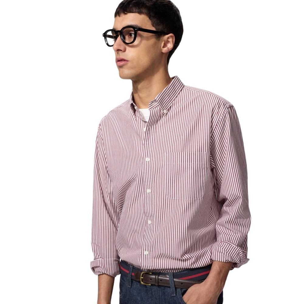 Рубашка Uniqlo Broadcloth Striped Button-down Unisex, 16 красный