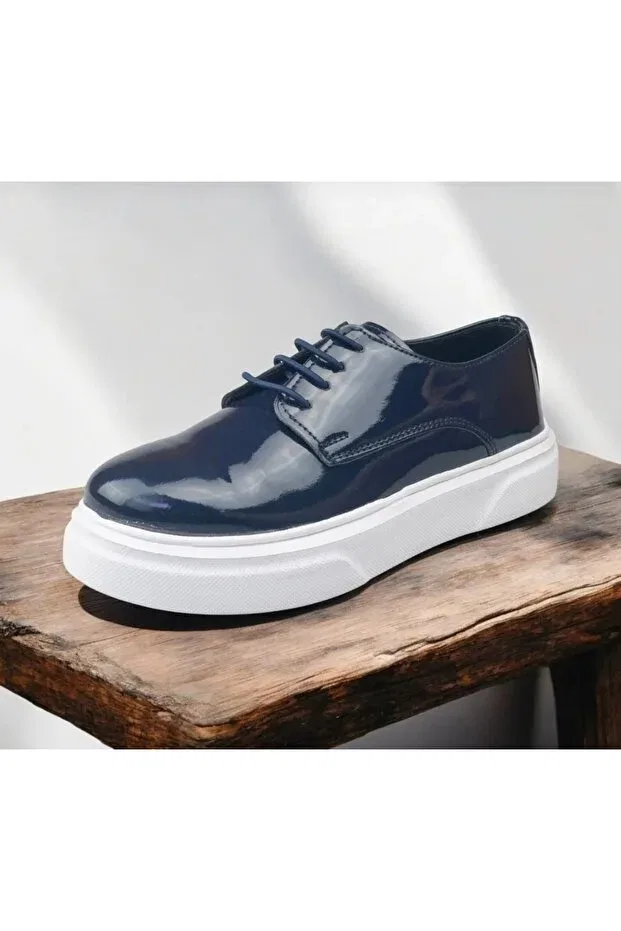 Детские туфли для девочек с коротким каблуком из лакированной кожи Jojo Kids, Navy Blue Patent Leather — фото 3