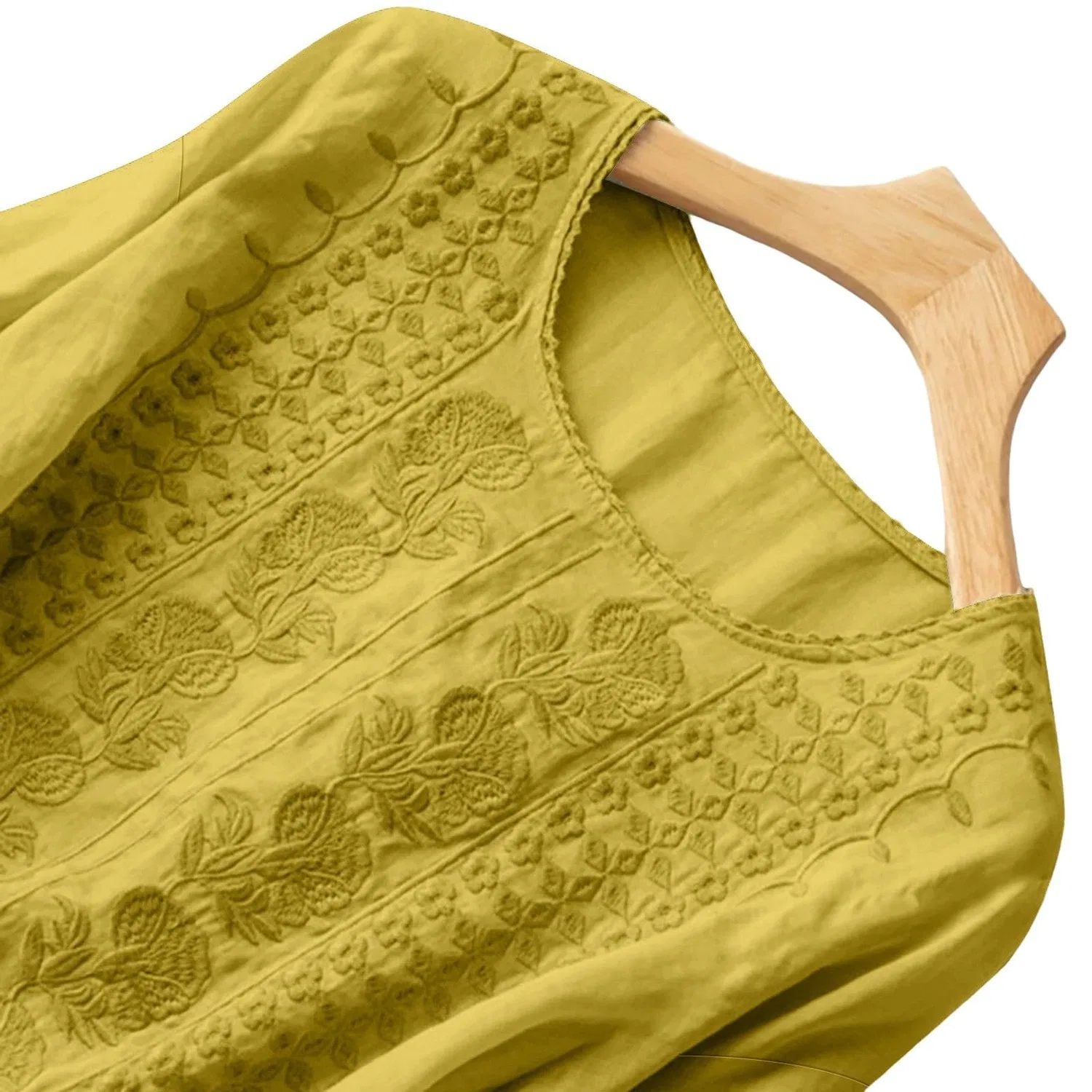 Женская блуза с цветочной вышивкой Cotton Linen Tops, Yellow Linen Shirts for Women — фото 4