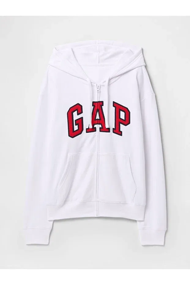 Женские свитшот с принтом Relaxed Zippered Sweatshirt Gap, White-002 — фото 2