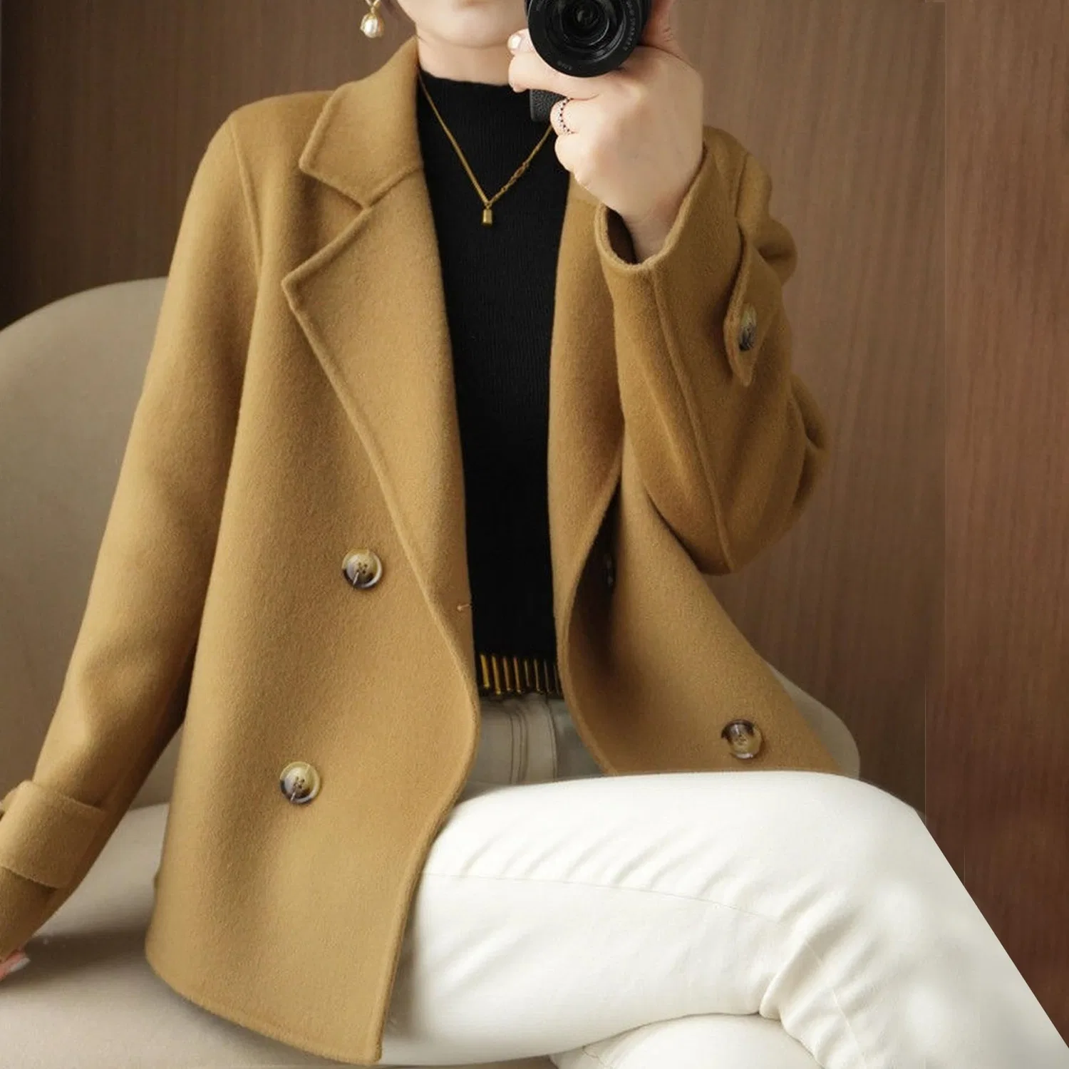 Женское пальто с двубортной застежкой Belfast Fleece Peacoat, Cachi — фото 2