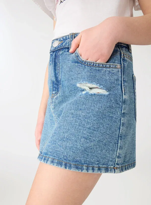 Юбка джинсовая Denim skirt Terranova Denim Medium, синий — фото 4
