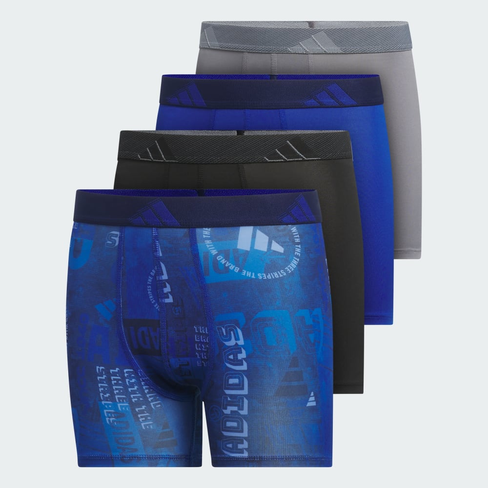 

Боксеры Adidas Youth Microfiber Graphic 4-Pack Boxer Briefs, цвет Royal Blue/Black/Blue