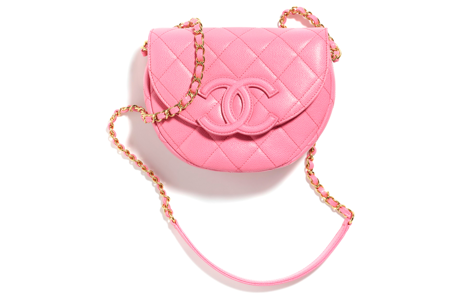 

CHANEL Сумка-полумесяц из зерненой телячьей кожи Клапанная сумка Седловидная сумка Мини-сумка через плечо Женская сумка-кроссбод Светло-розовая