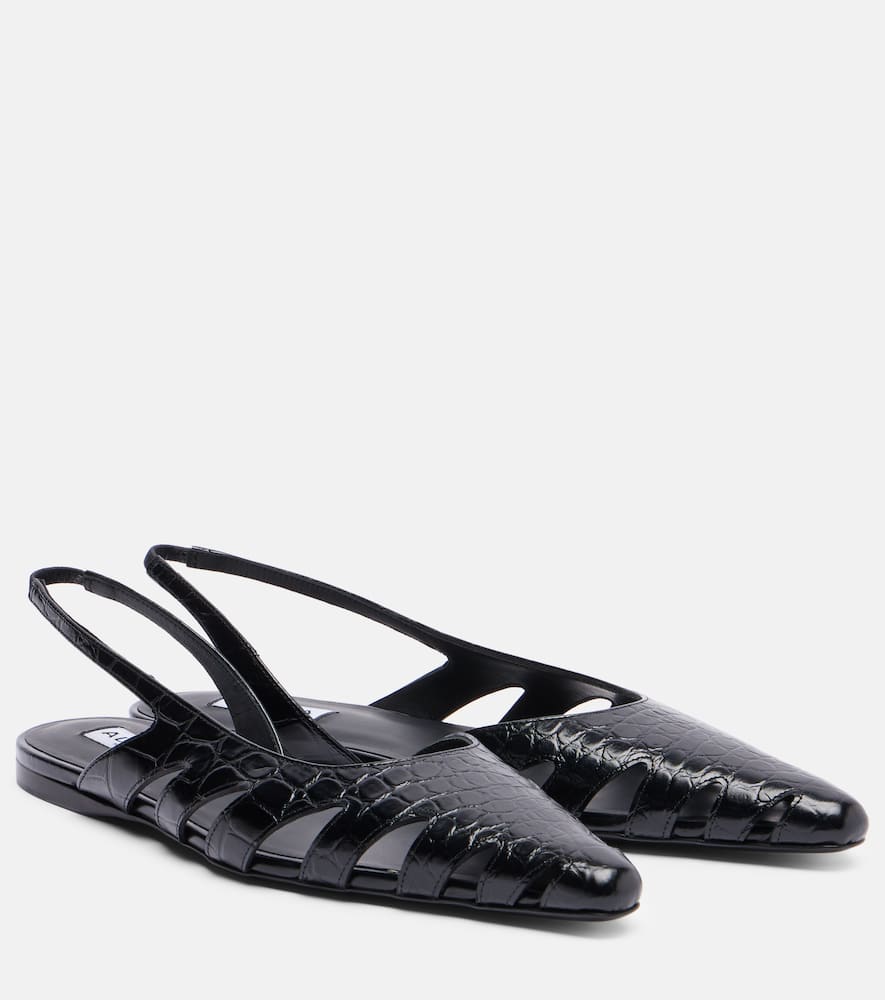 Кожаные балетки-слингбэки с эффектом крокодила Alaïa, Noir