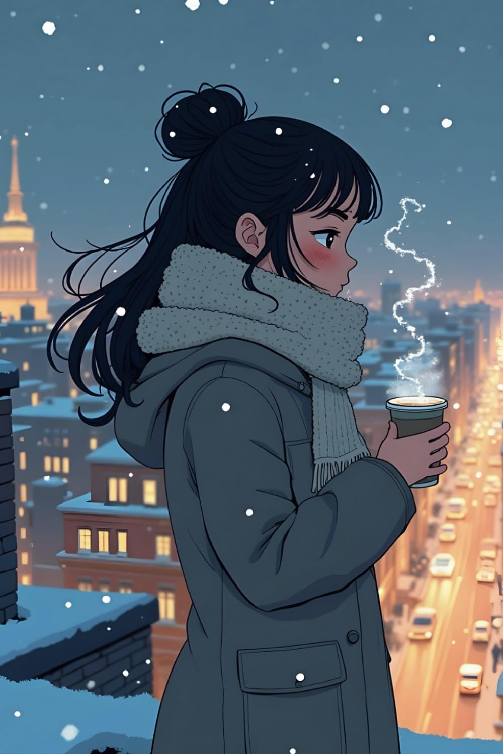 

Winter Skyline Anime Girl and Bird Cozy & Aesthetic Lined Notebook: 120 Pages, 6x9 inch, Matte Cover (Independently published)
