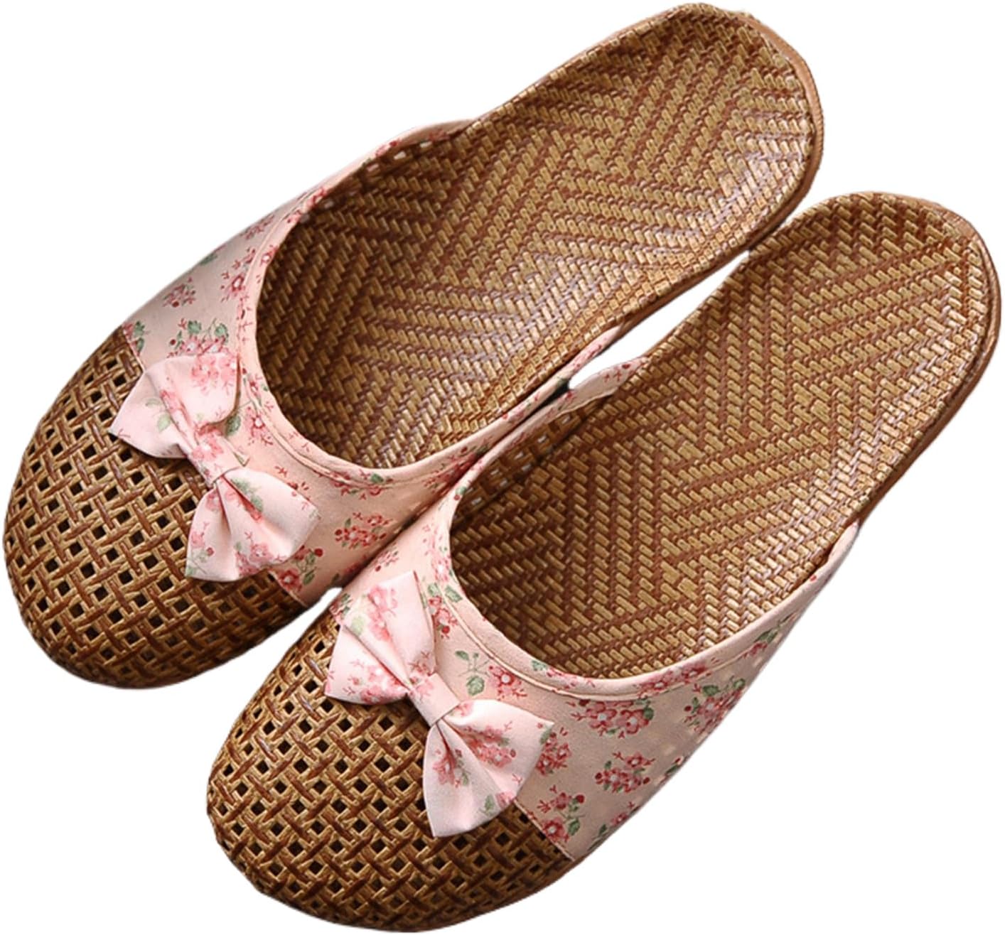 

Домашние тапочки для мужчин и женщин, легкие, с открытым носком, плетеные из ротанга и травы, модные летние пляжные обувь, дышащие для дома и улицы, повседневные нескользящие сандалии Kvotuu, розовый