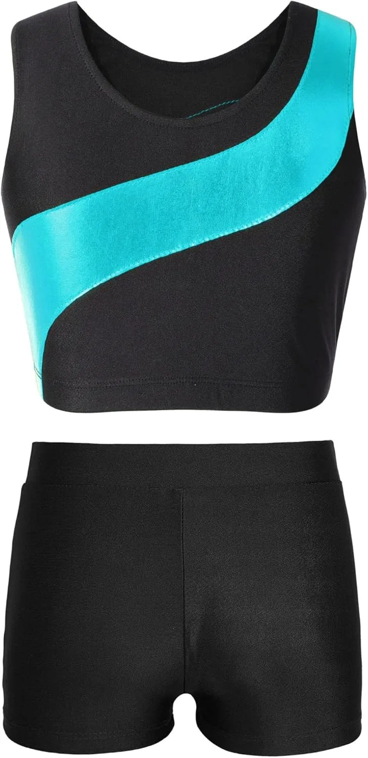 Детский спортивный костюм из топа и шорт Freebily, Blue Green — фото 2