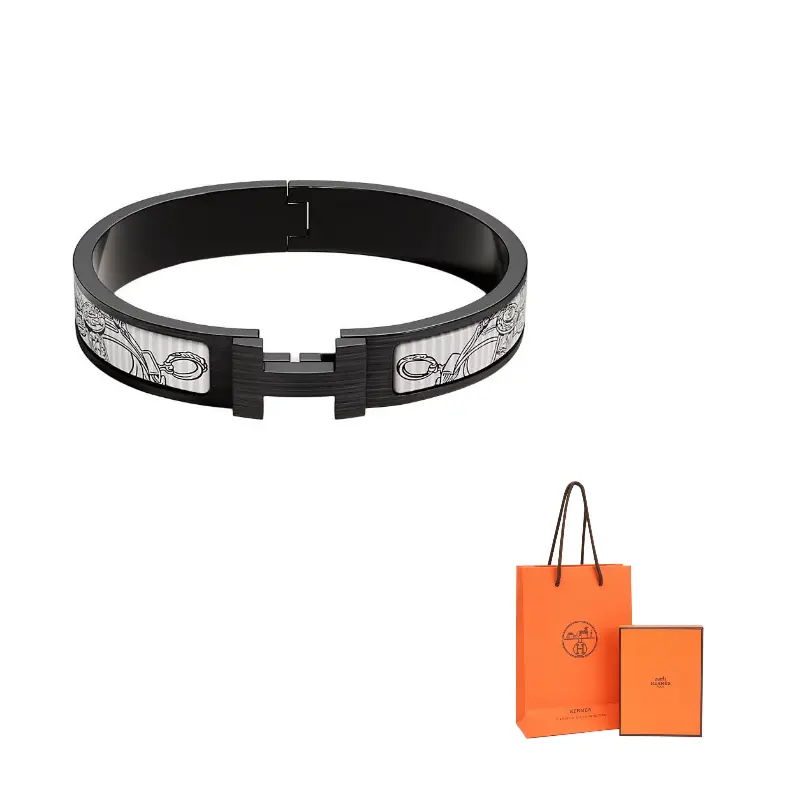 

Hermes Эмалированный браслет унисекс, черный