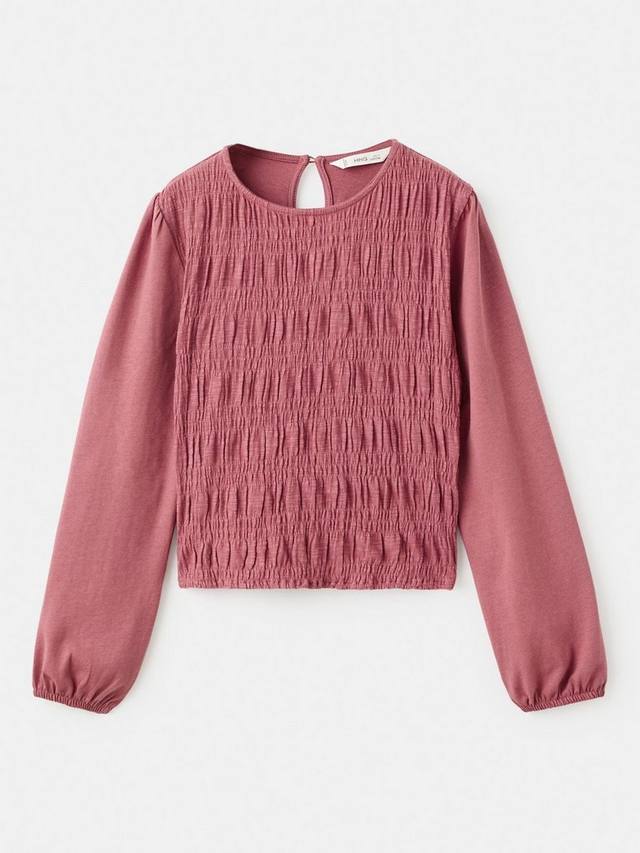 

Детский топ с длинными рукавами и сборками из хлопка Mango, Berry