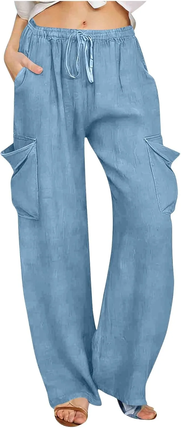 

Прямые брюки Faux Jeans для женщин, свободные, на резинке, с высокой талией HGps8w