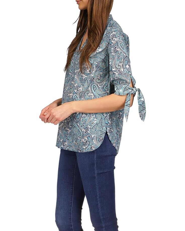 

Топ Michael Kors Paisley Tie Sleeve Top, цвет Midnight Blue