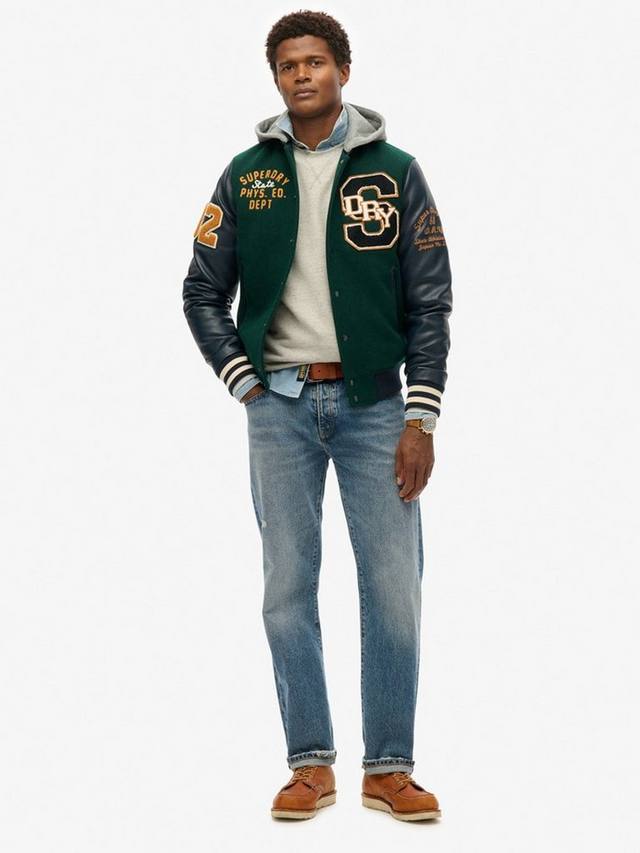 Куртка-бомбер с капюшоном и нашивками для колледжа Superdry, Dark Pine Green — фото 4