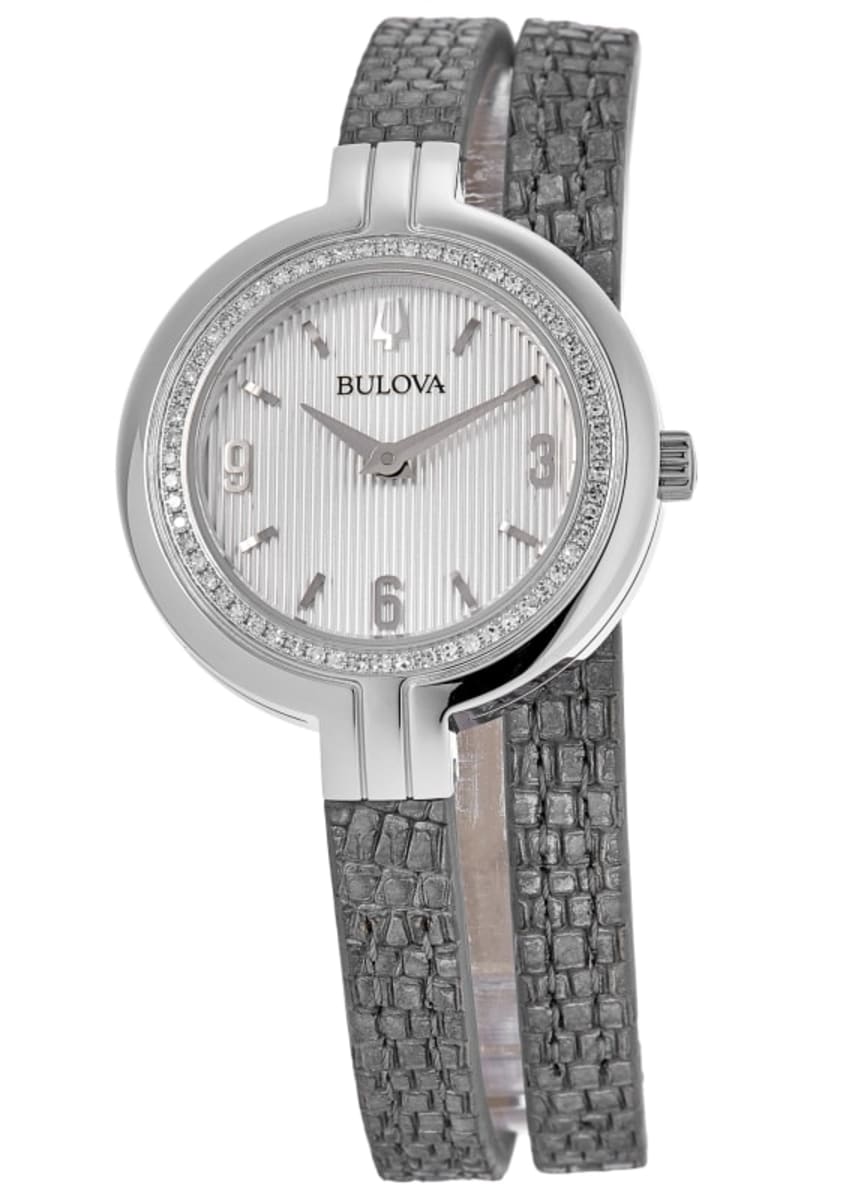 

Женские часы Bulova Rhapsody с серебристым циферблатом и ремешком из кожи ящерицы 96R236, серебряный