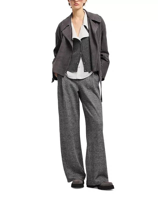 Женская куртка из нубука с ремнем Emporio Armani, Dark Grey Shade — фото 2