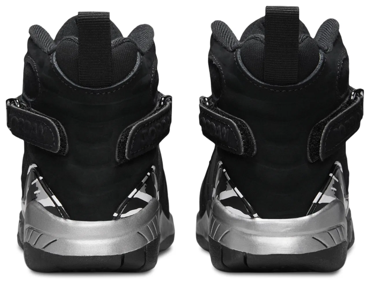 Детские баскетбольные кроссовки для мальчиков на липучках Jordan Retro 8, Black/Grey/Chrome — фото 3
