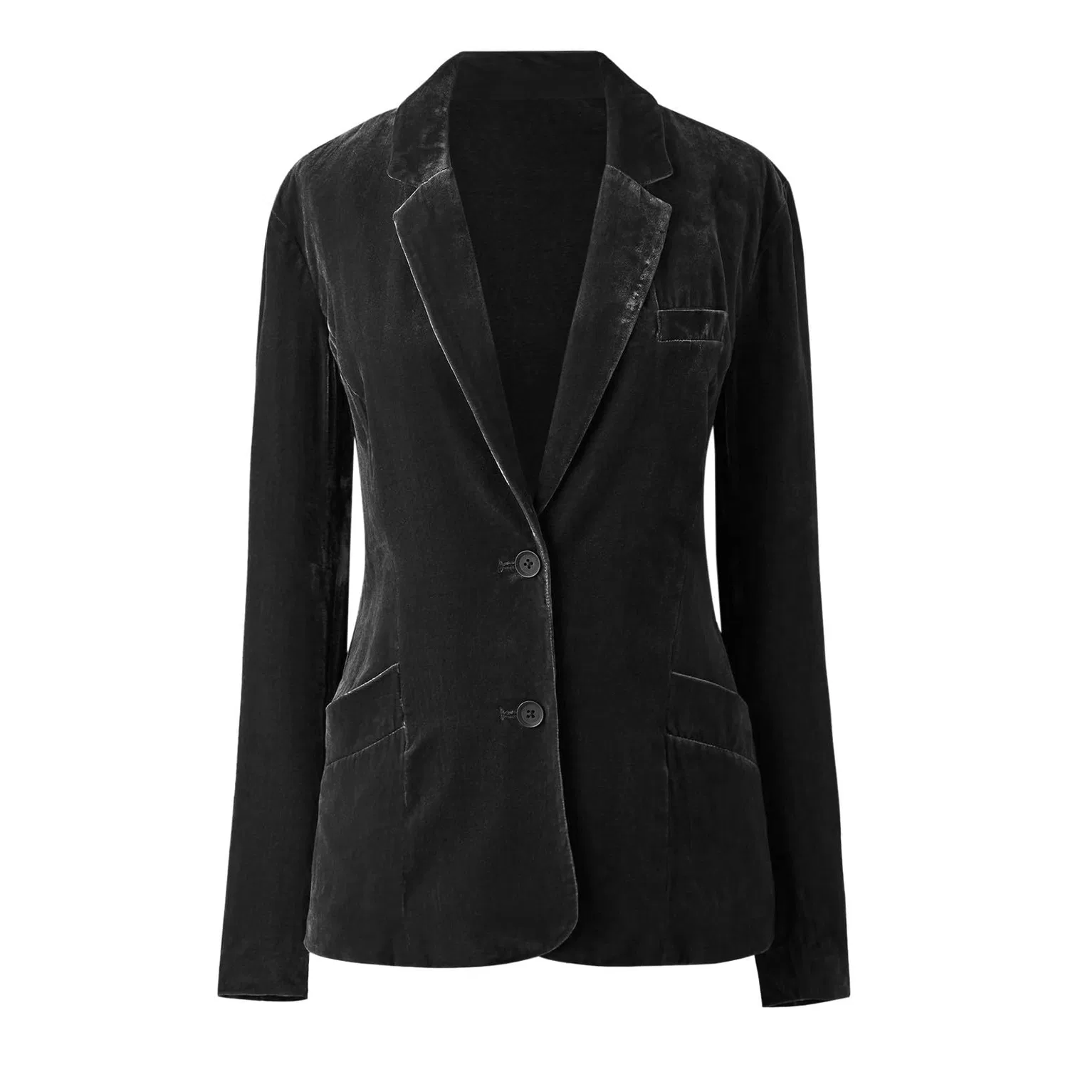 Женский блейзер с лацканами и пуговицами Velvet Blazer for Women, Black — фото 3