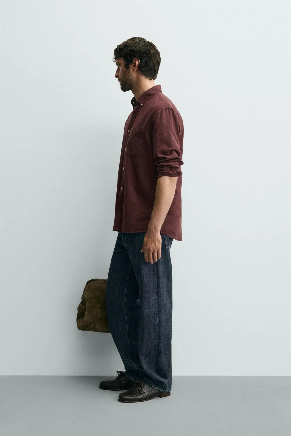 Рубашка из льна/хлопка ZARA, Burgundy — фото 4