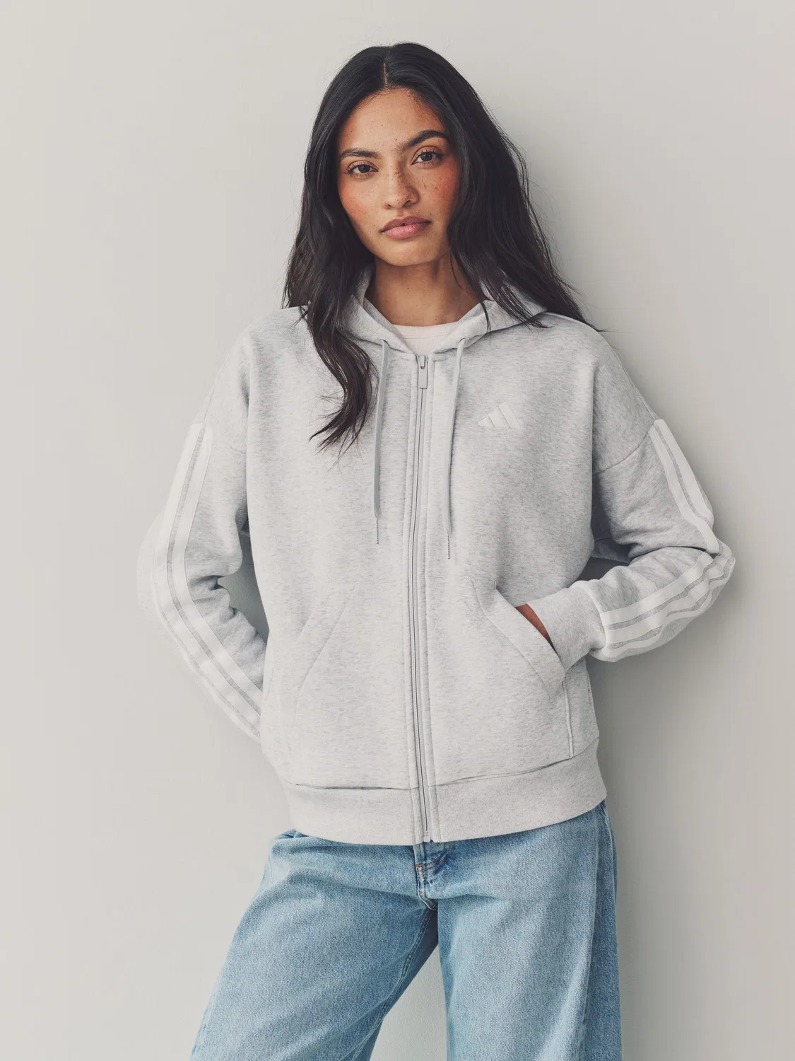 Худи на молнии, свободная посадка, Essentials 3-Stripes adidas, серый