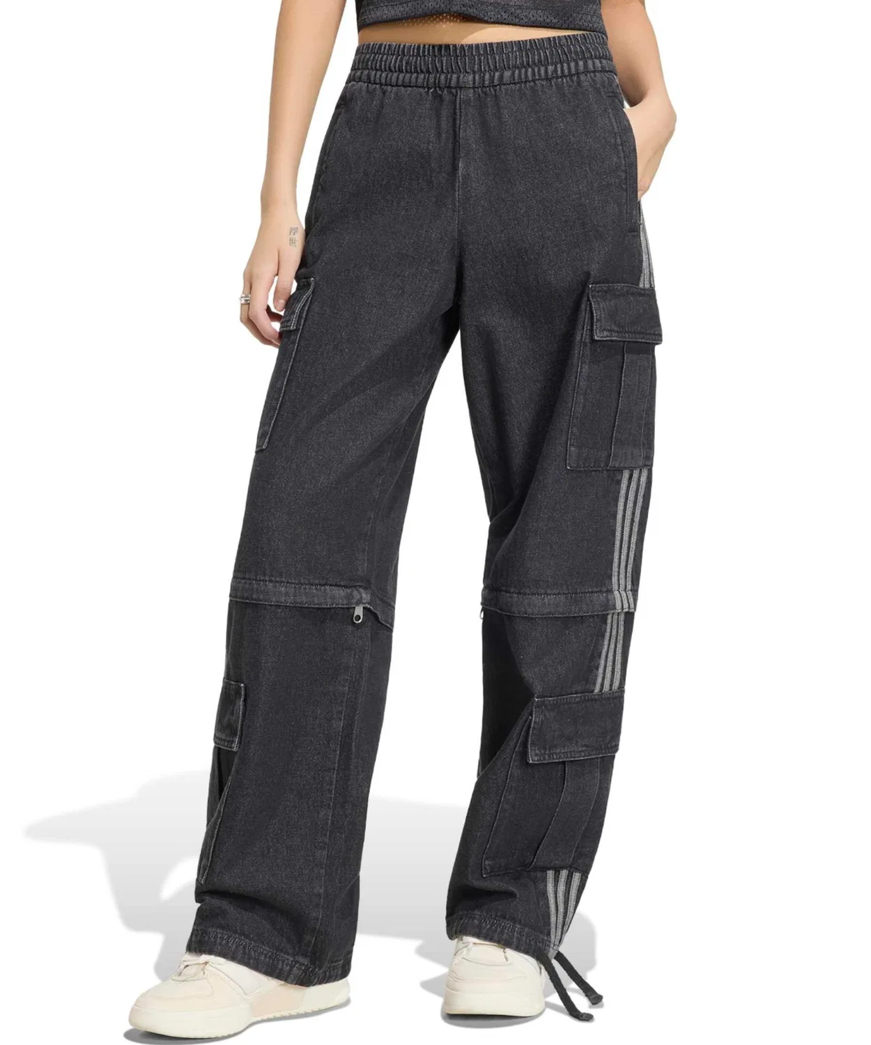 Женские джинсы карго 2-в-1 с мидл-райз посадкой Adidas Mid Rise 2-in-1 Denim Pant, Black