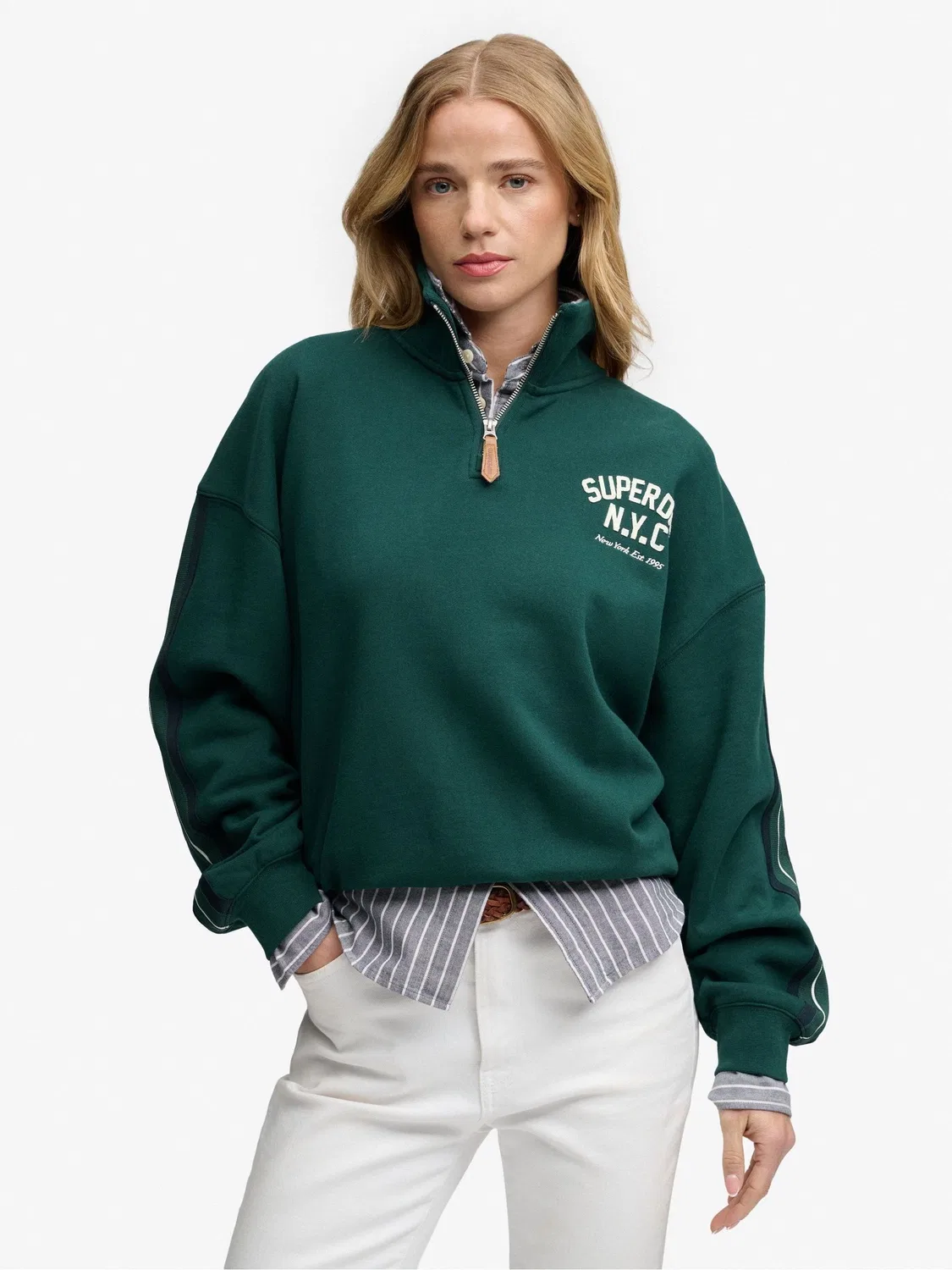 Свитер с половинной молнией, свободный крой Superdry, зеленый