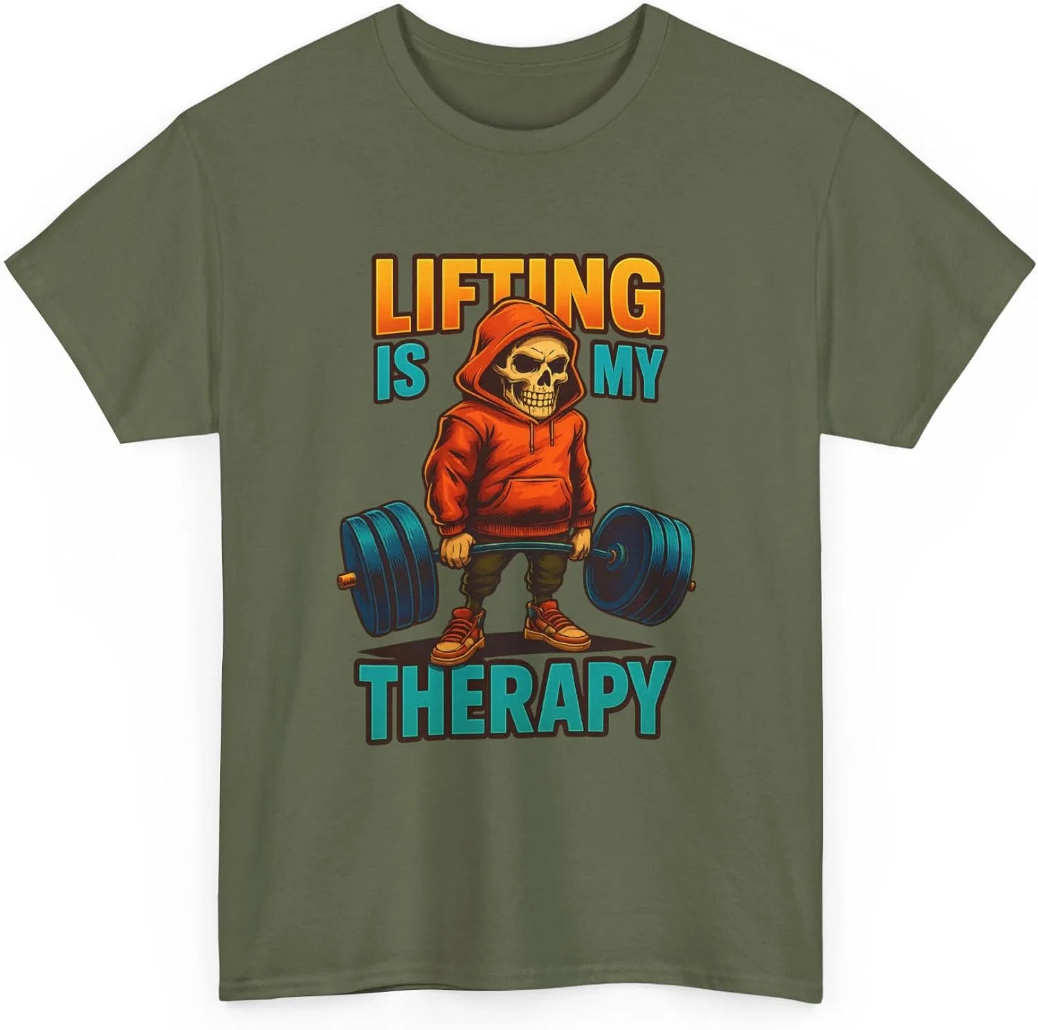 Мужская футболка с принтом Lifting Is My Therapy, Military Green — фото 3