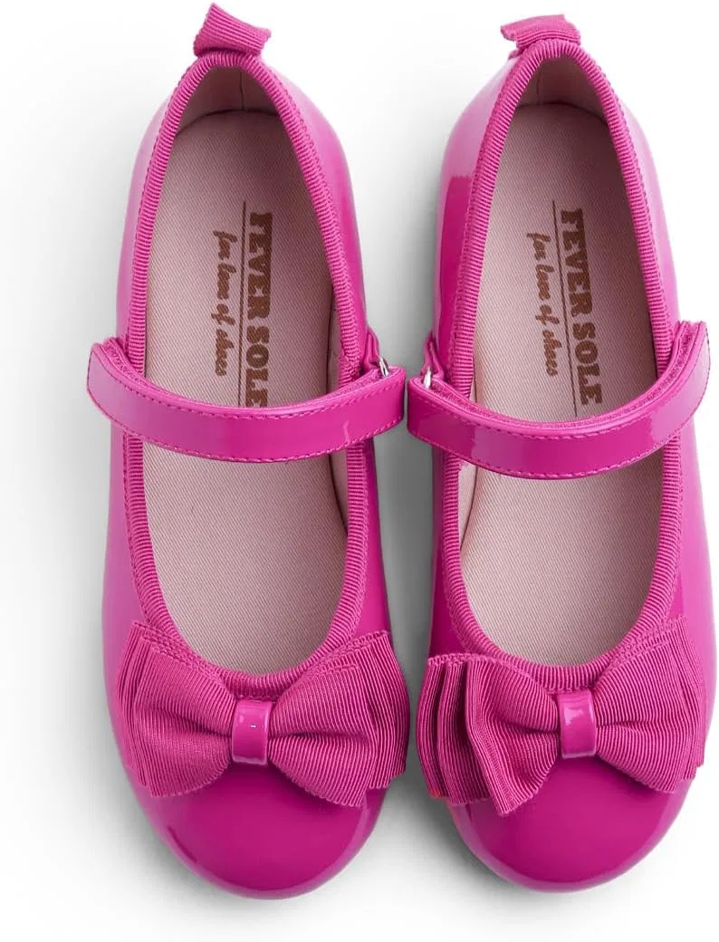 Детские балетки для девочек с принтом FEVERSOLE, Pitaya Patent Vegan Leather Bow Tie Loop Maryjane — фото 2