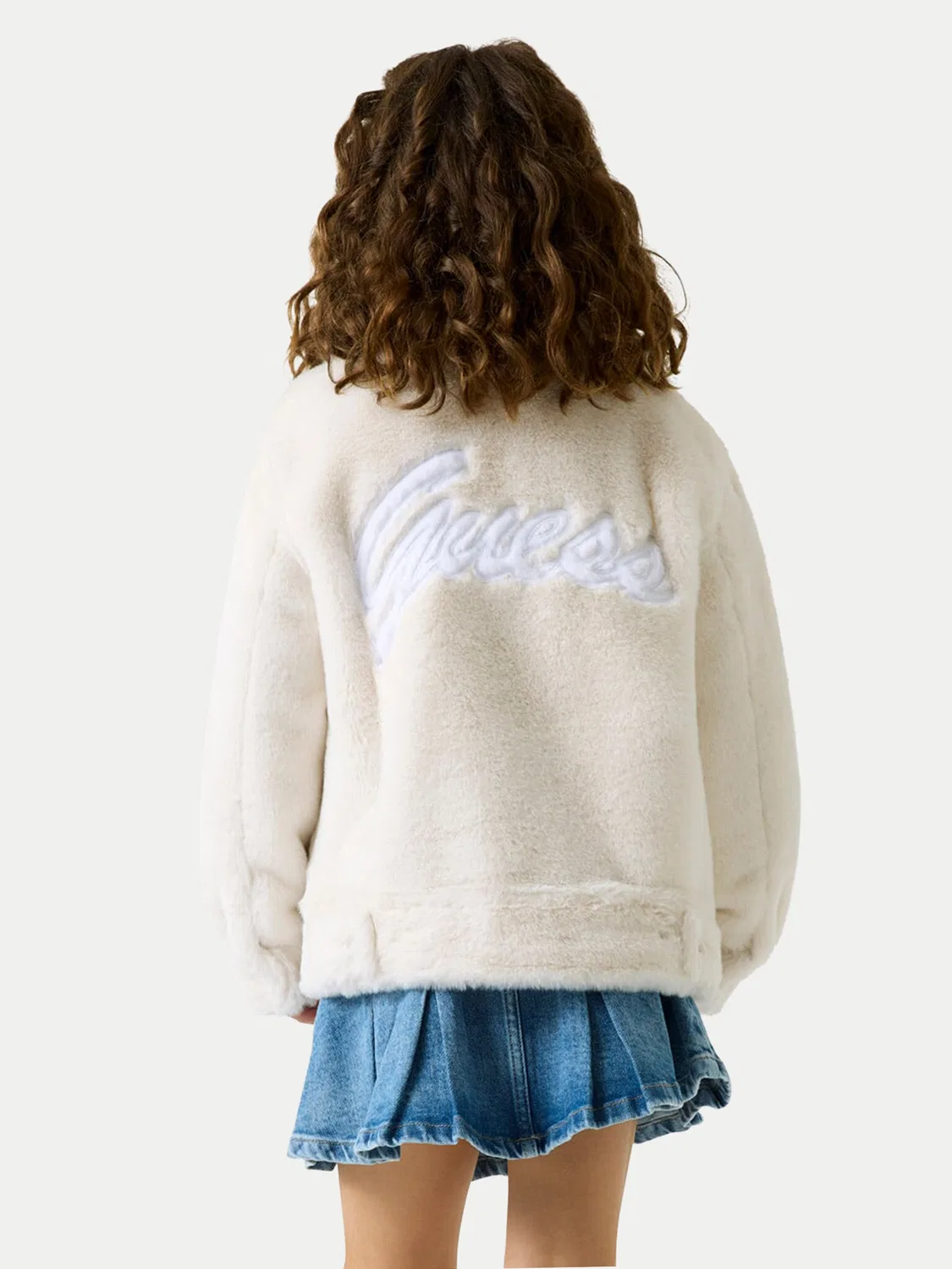 Меховая шуба стандартного кроя для девочки Guess, кремовый — фото 3