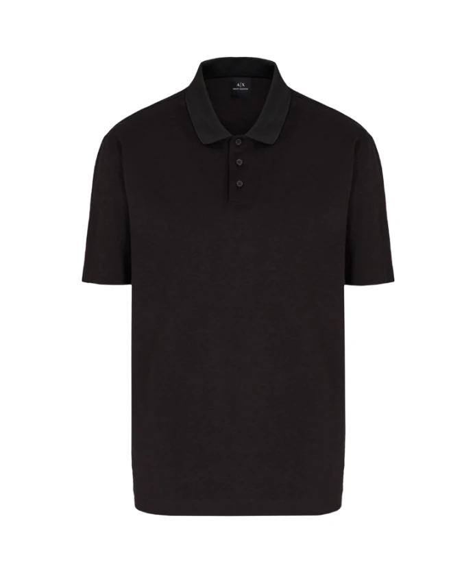 

Черная хлопковая рубашка-поло с вышивкой Armani Exchange, черный